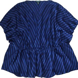 Ralph Lauren Womens Plus Satin Chevron Tunic Blouse Navy/Blue OS